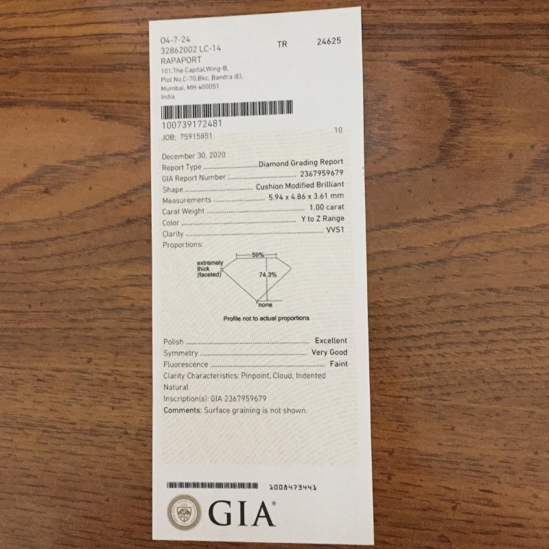 GIA Certified Light Yellow Y-Z color VVS-1 Diamond 1.00 ct  Litnon.com