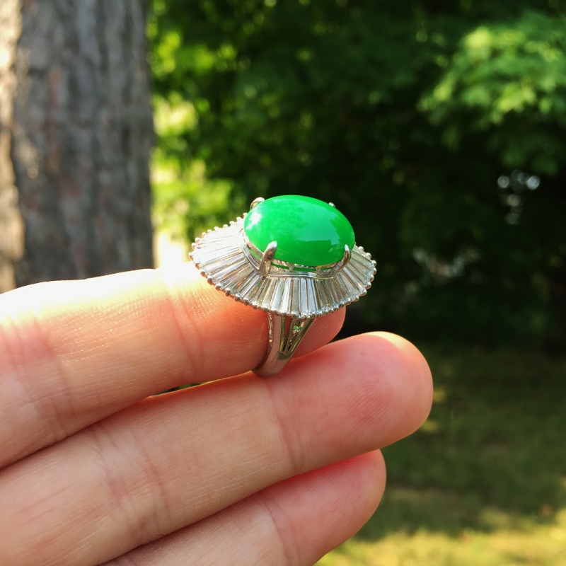 10 carat Natural Burmese Green Jadeite Platinum & Diamond Ring GL Litnon.com