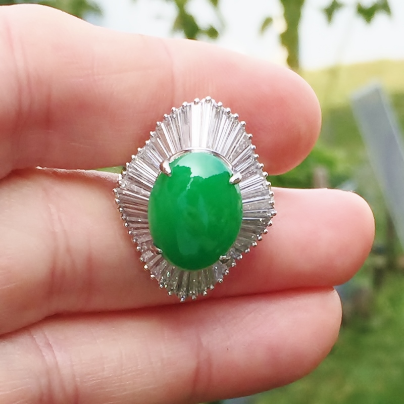 10 carat Natural Burmese Green Jadeite Platinum & Diamond Ring GL Litnon.com