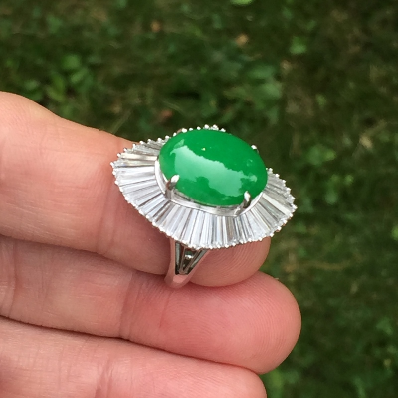 10 carat Natural Burmese Green Jadeite Platinum & Diamond Ring GL Litnon.com