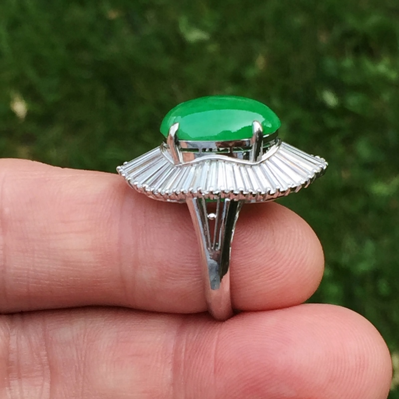 10 carat Natural Burmese Green Jadeite Platinum & Diamond Ring GL Litnon.com