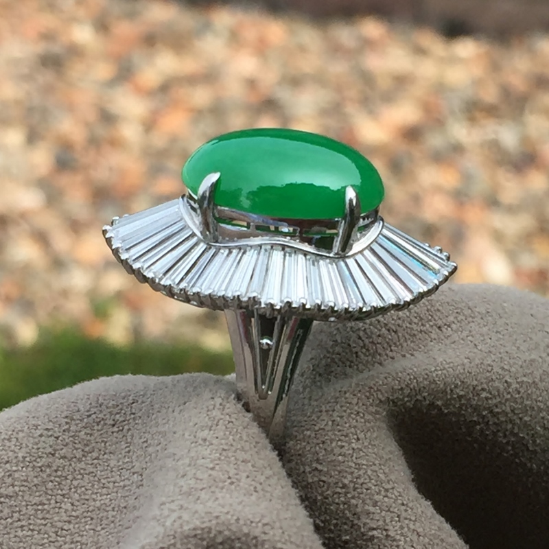10 carat Natural Burmese Green Jadeite Platinum & Diamond Ring GL Litnon.com