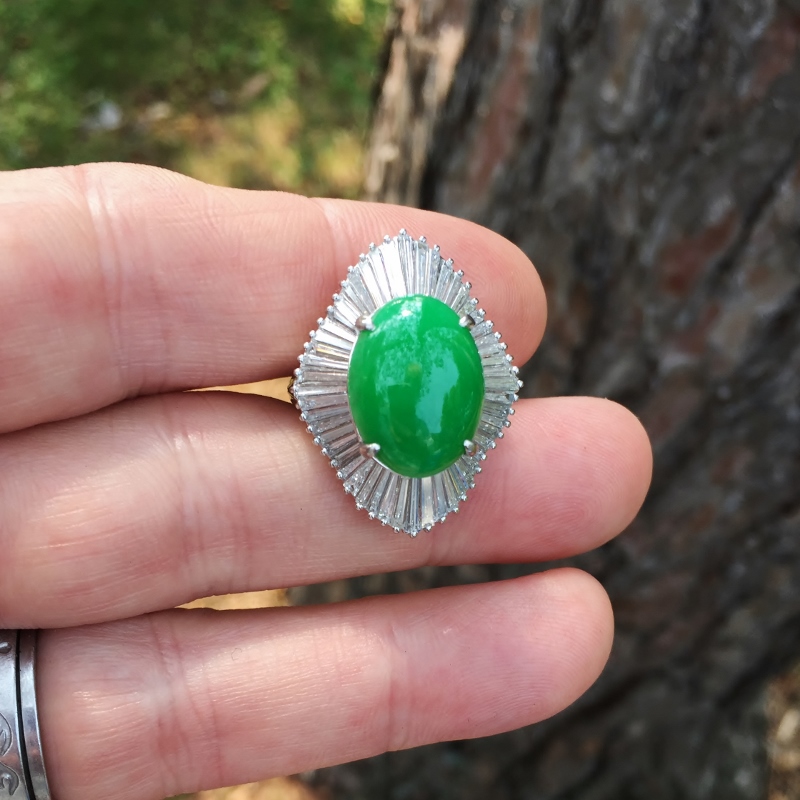 10 carat Natural Burmese Green Jadeite Platinum & Diamond Ring GL Litnon.com