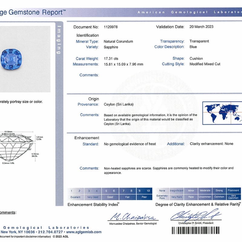 AGL Certified Unheated Ceylon Blue Sapphire 17.31 ct!  Litnon.com