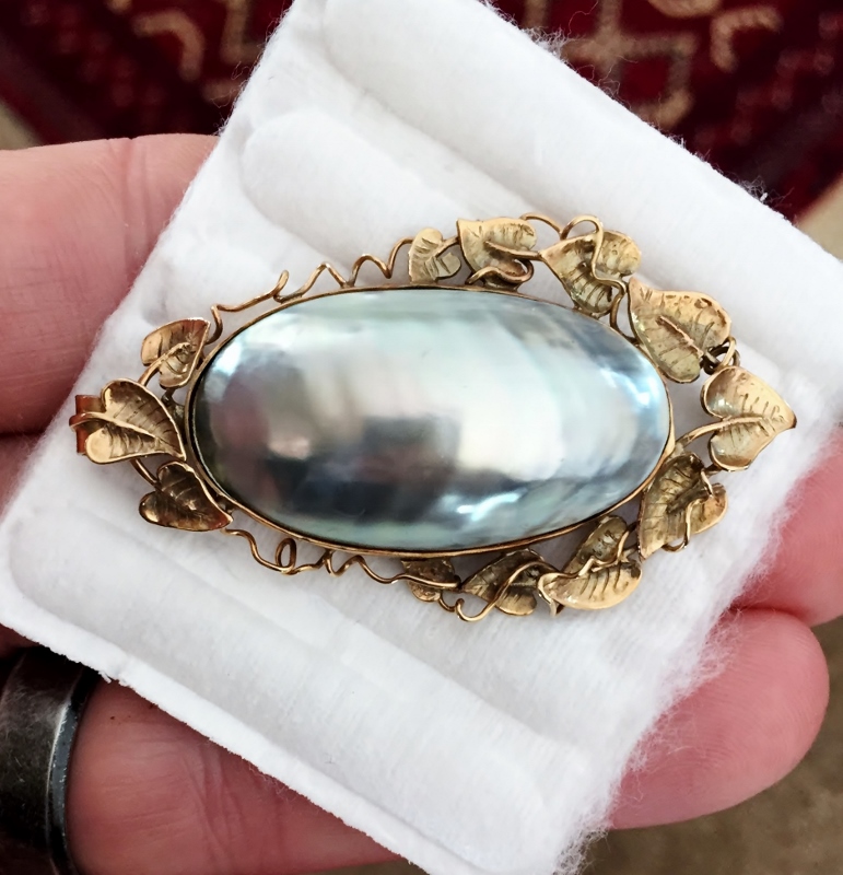 Antique! Iridescent Gray Mabe Pearl Pendant 14kt  Litnon.com
