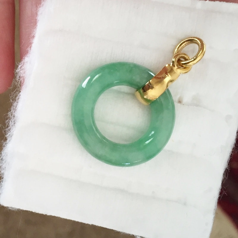 Vintage! Natural Burmese Jadeite Pendant and 24 kt Gold GL Litnon.com