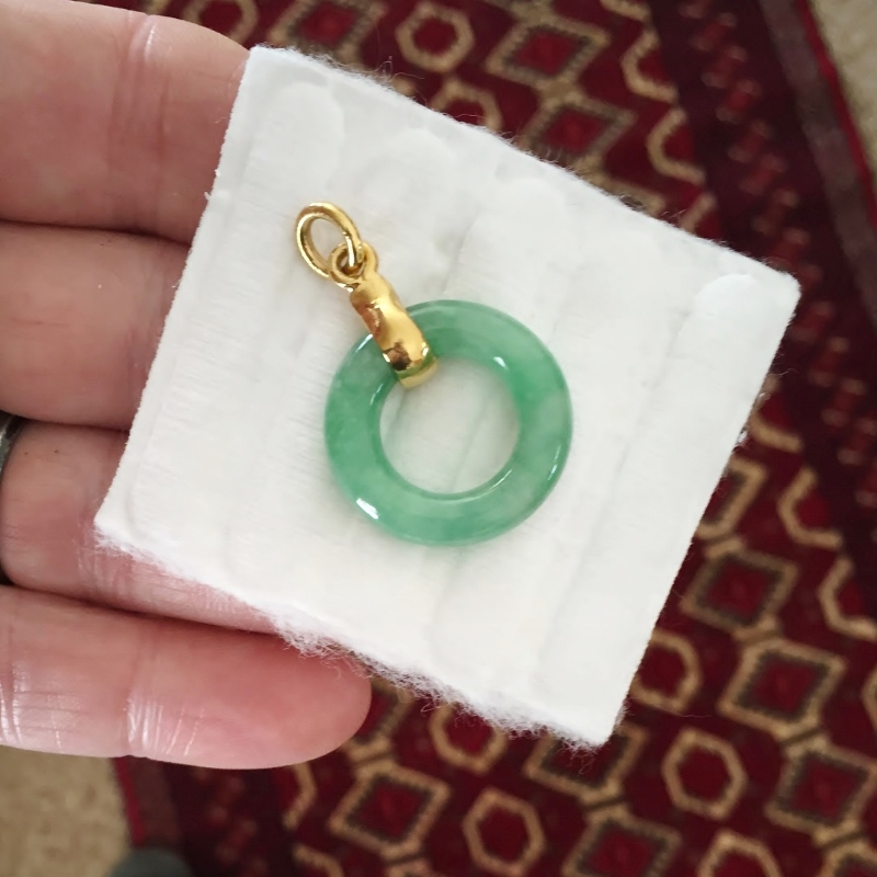 Vintage! Natural Burmese Jadeite Pendant and 24 kt Gold GL Litnon.com