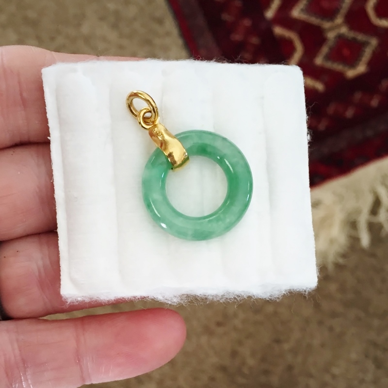 Vintage! Natural Burmese Jadeite Pendant and 24 kt Gold GL Litnon.com