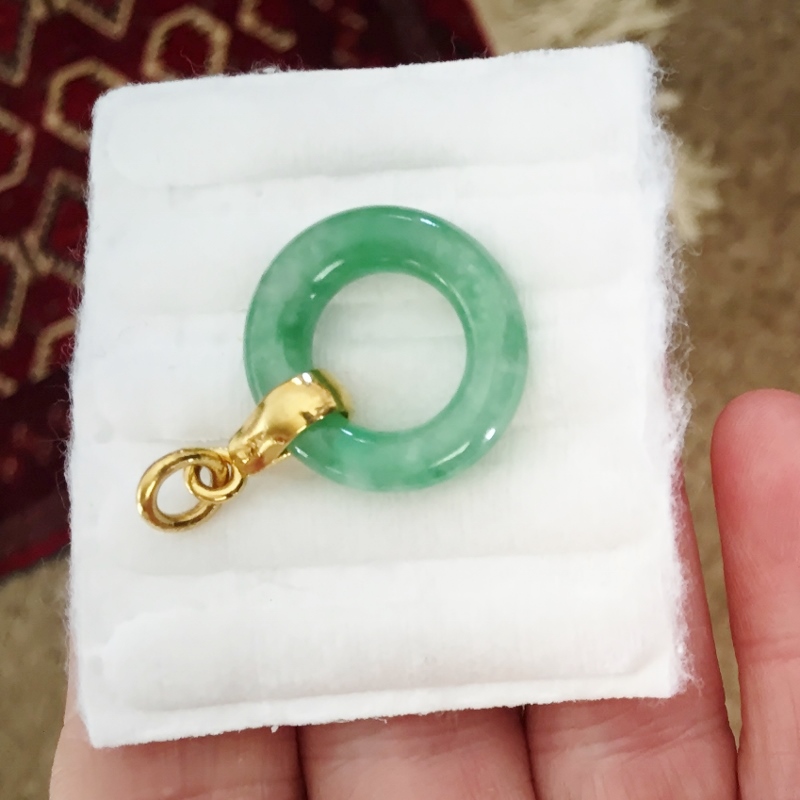 Vintage! Natural Burmese Jadeite Pendant and 24 kt Gold GL Litnon.com