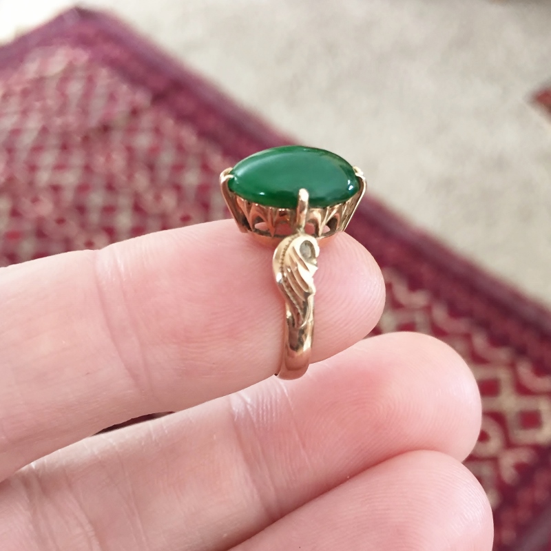 Antique! Fine Color Natural Burmese Jadeite 14kt Ring  Litnon.com