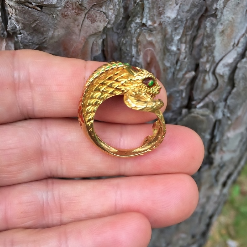 Vintage! Unique King Cobra Enamel Snake Ring 18 kt  Litnon.com
