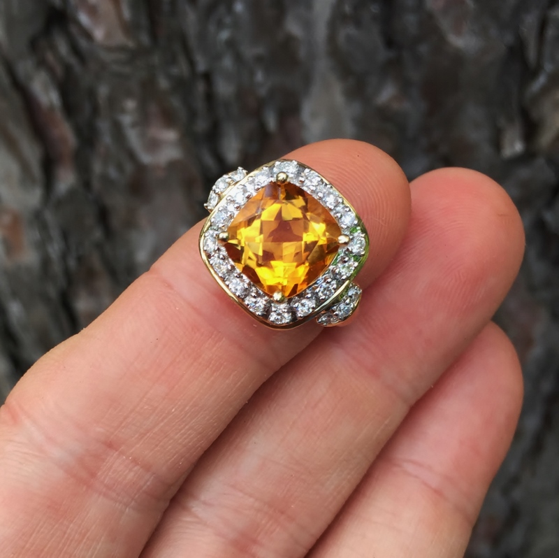 Fine Cut & Color! Brazil Citrine 14kt  Diamond Ring  Litnon.com