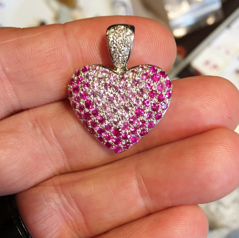 14 kt. Burmese Ruby, Pink Sapphire & Diamond Heart Pendant  Litnon.com
