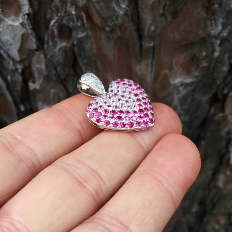 14 kt. Burmese Ruby, Pink Sapphire & Diamond Heart Pendant  Litnon.com