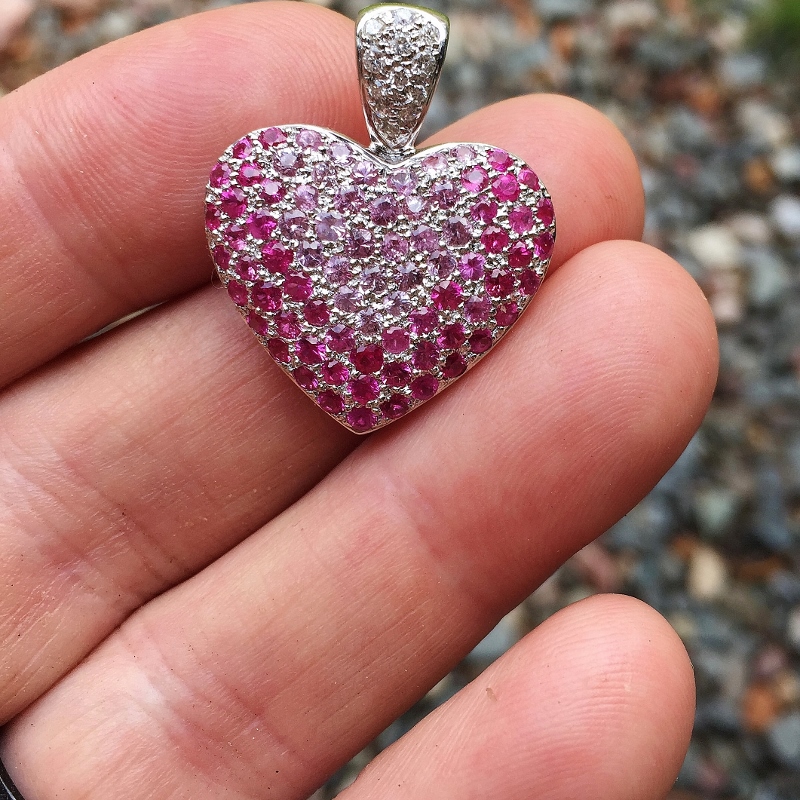 14 kt. Burmese Ruby, Pink Sapphire & Diamond Heart Pendant  Litnon.com