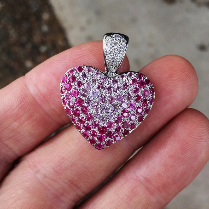 14 kt. Burmese Ruby, Pink Sapphire and Diamond Heart Pendant  Litnon.com