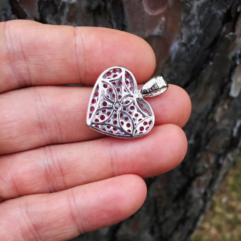 14 kt. Burmese Ruby, Pink Sapphire & Diamond Heart Pendant  Litnon.com