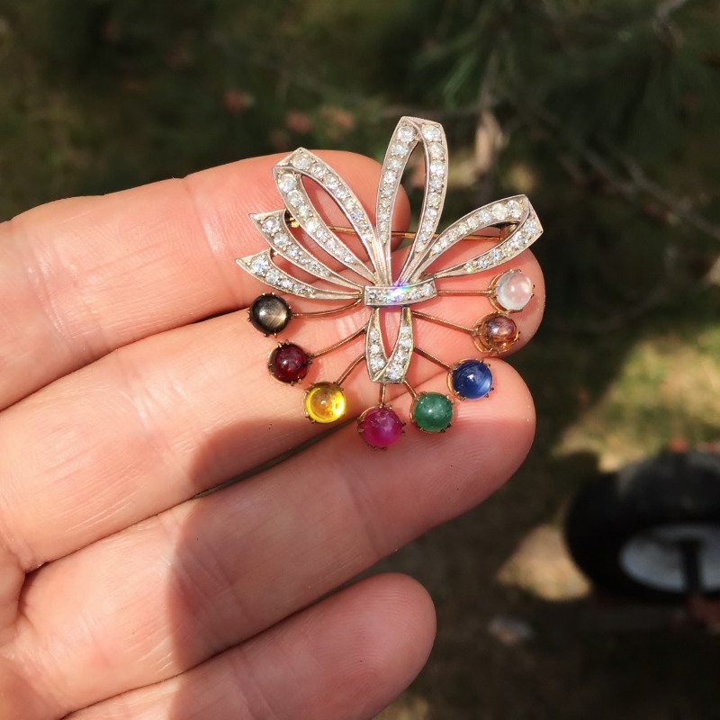 Antique 14 kt Multi-Stone & Diamond Pin / Pendant  Litnon.com