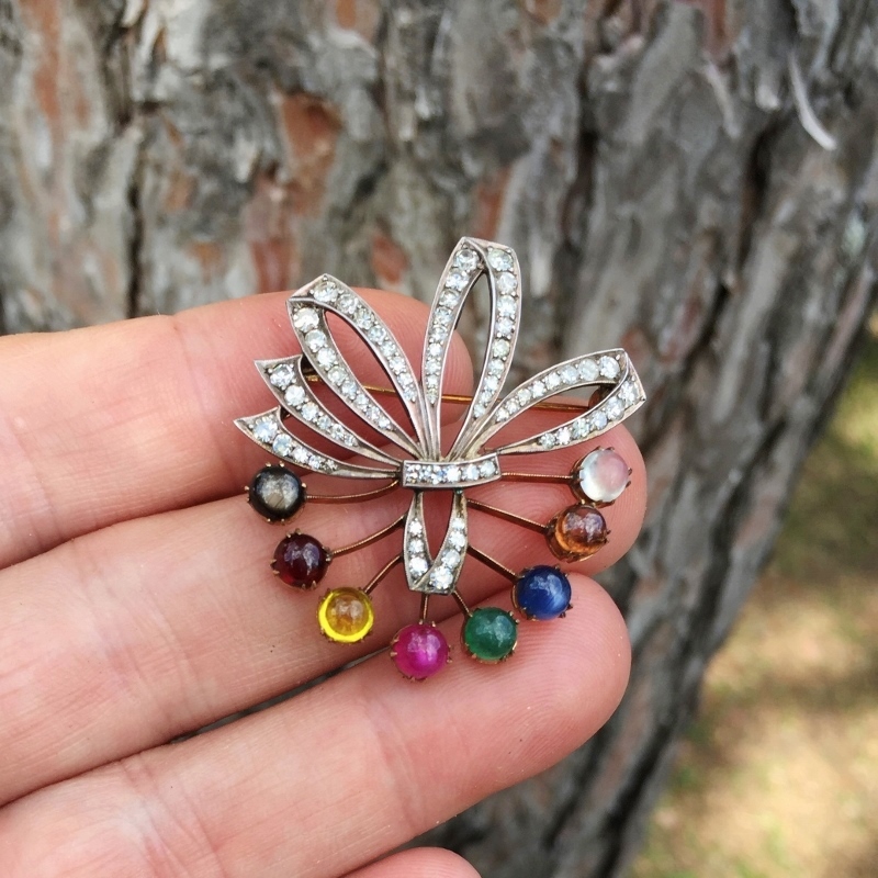 Antique 14 kt Multi-Stone & Diamond Pin / Pendant  Litnon.com