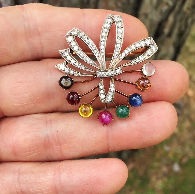 Antique 14 kt Multi-Stone & Diamond Pin / Pendant  Litnon.com