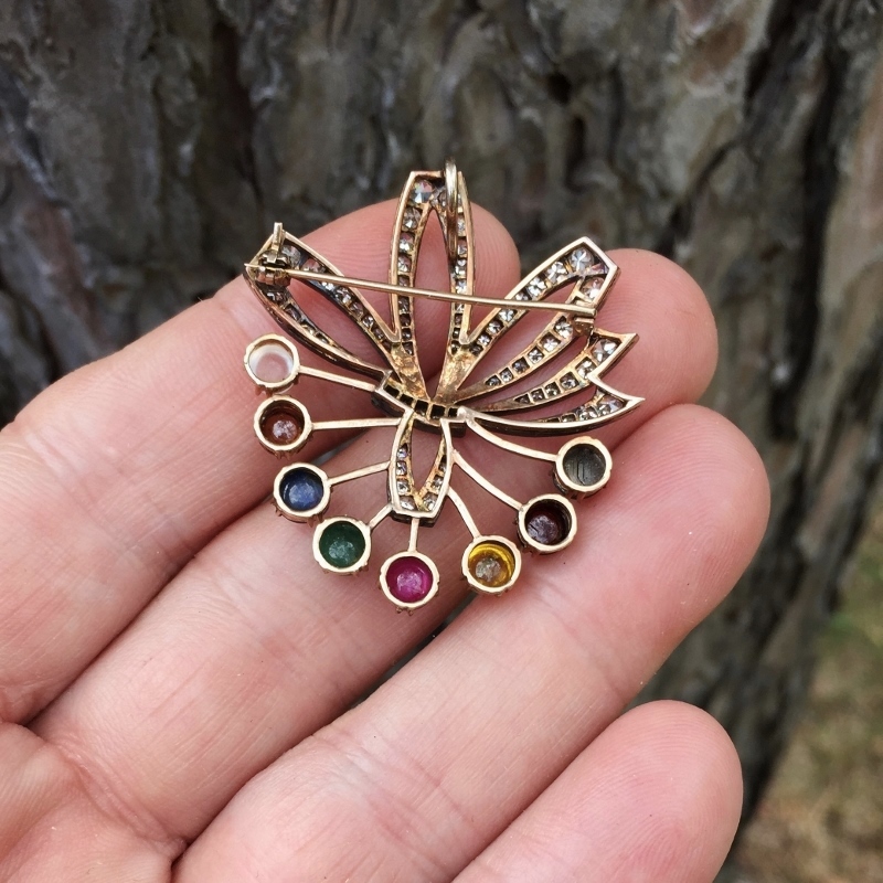 Antique 14 kt Multi-Stone & Diamond Pin / Pendant  Litnon.com