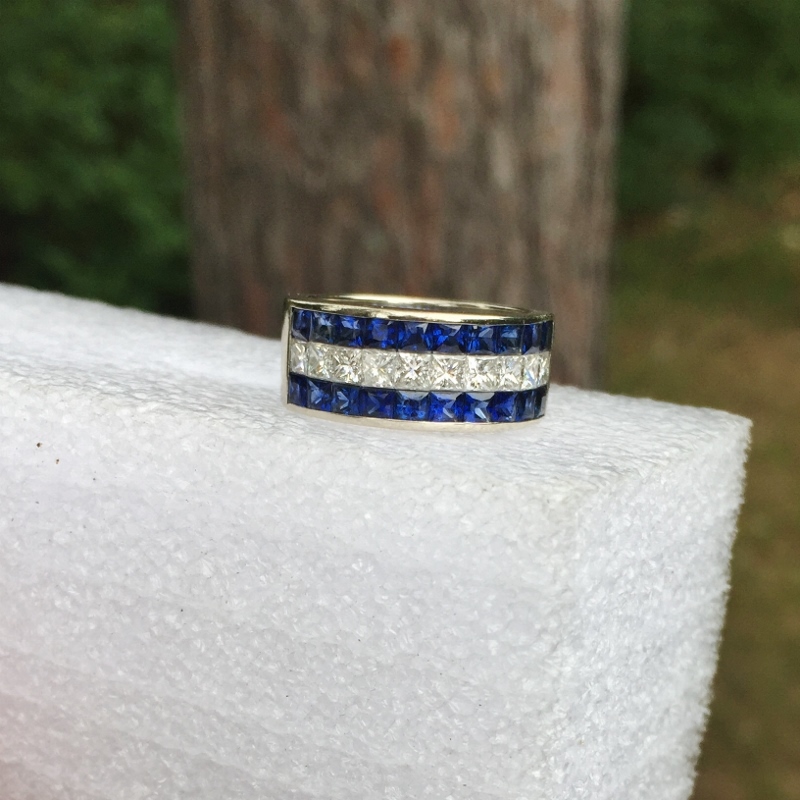 Channel Set Princess Cut Sapphire and Diamonds 18 kt Ring  Litnon.com