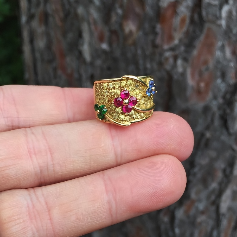 Ruby Emerald and Sapphire 18 karat Gold Ring  Litnon.com