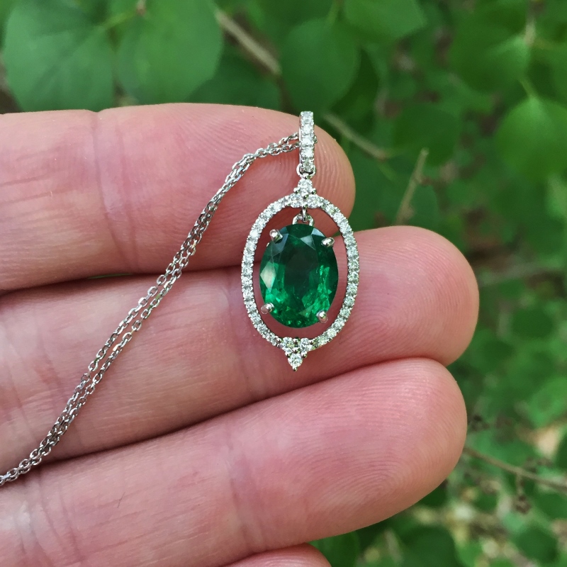 Quality! Top Color Colombian Emerald Diamond Pendant 18 kt  Litnon.com