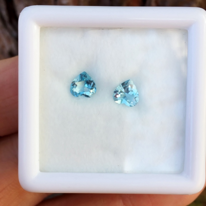 Matched Pair! Natural Blue Brazil Aquamarine Hearts  Litnon.com