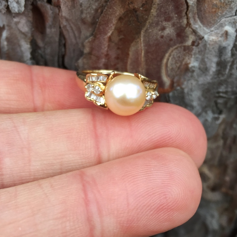 Pretty Cultured Pink Sea Pearl & Diamond 14 kt  Ring  Litnon.com