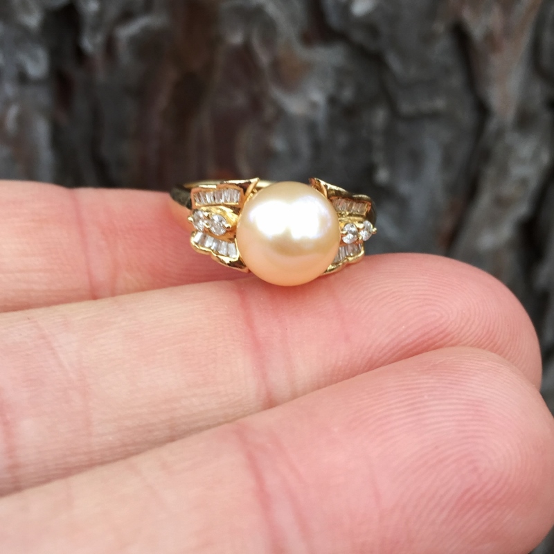 Pretty Cultured Pink Sea Pearl & Diamond 14 kt  Ring  Litnon.com