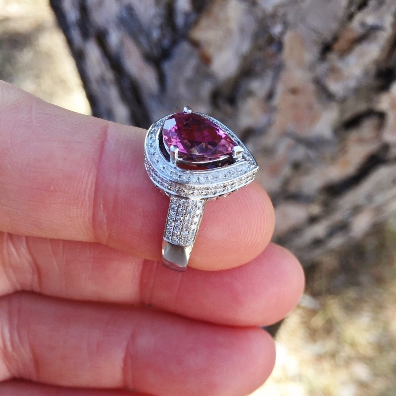 Quality Natural Pink Tourmaline Diamond Ring 14kt  Litnon.com