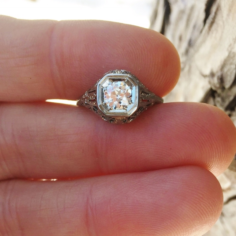 Antique 14kt White Gold Euro Cut Diamond Ring IF - F Color  Litnon.com