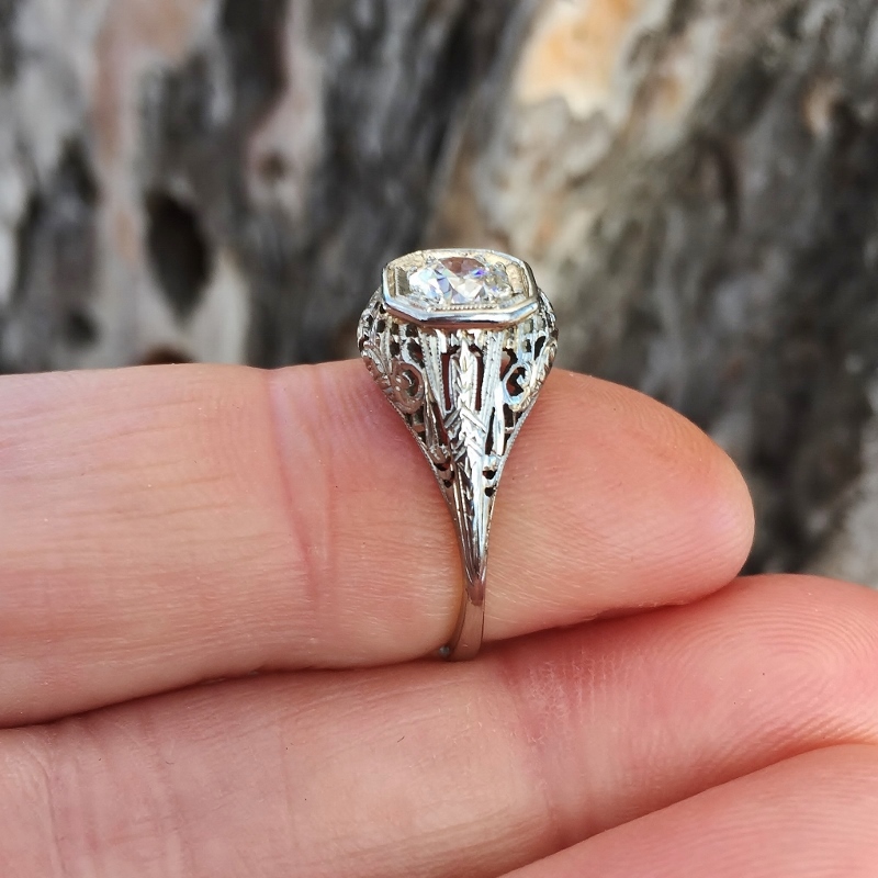 Antique 14kt White Gold Euro Cut Diamond Ring IF - F Color  Litnon.com