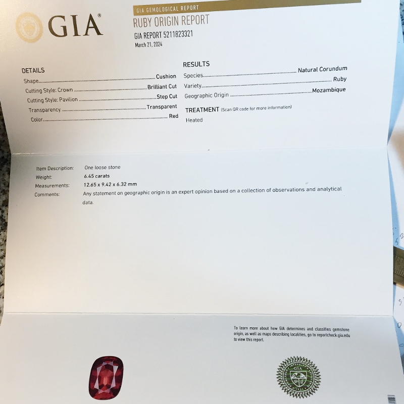 Big GIA Certified Mozambique Ruby 6.45 carats  Litnon.com