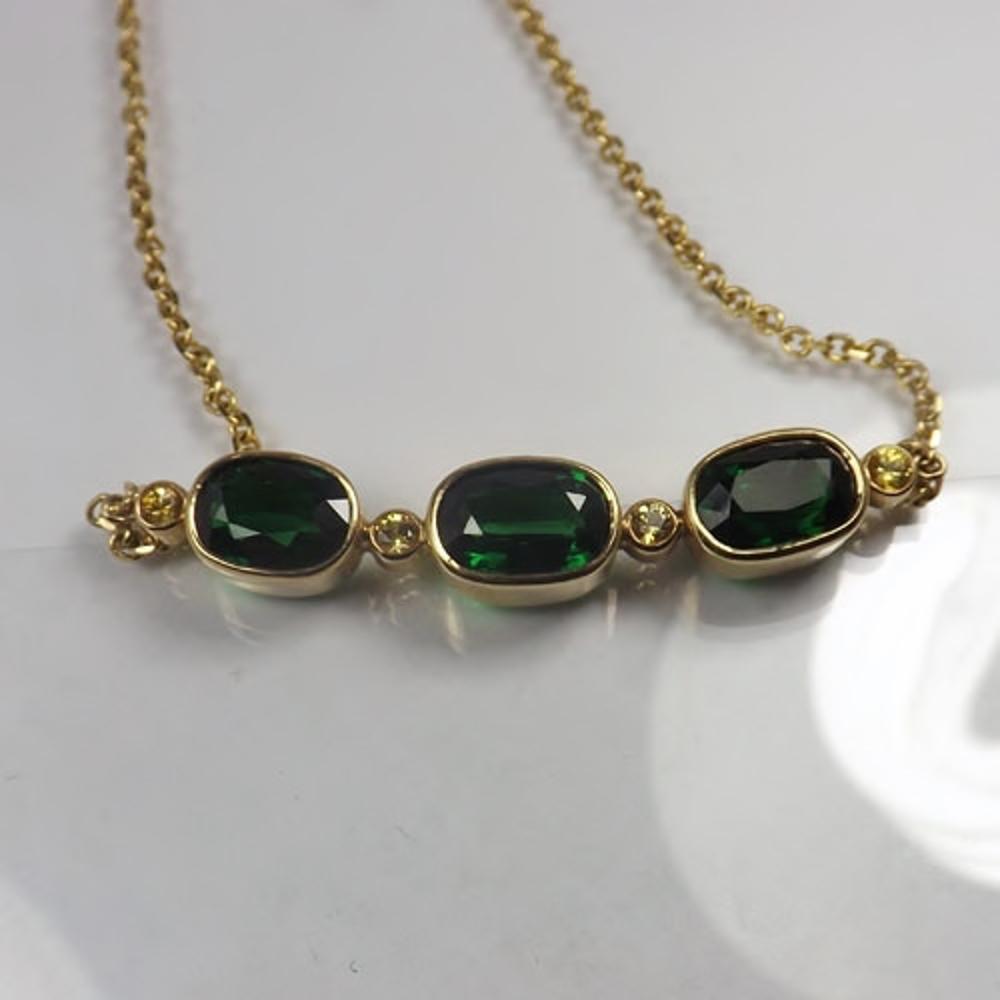 Big Tsavorite Garnets 18 kt Gold Necklace 12+ carats! GL Litnon.com