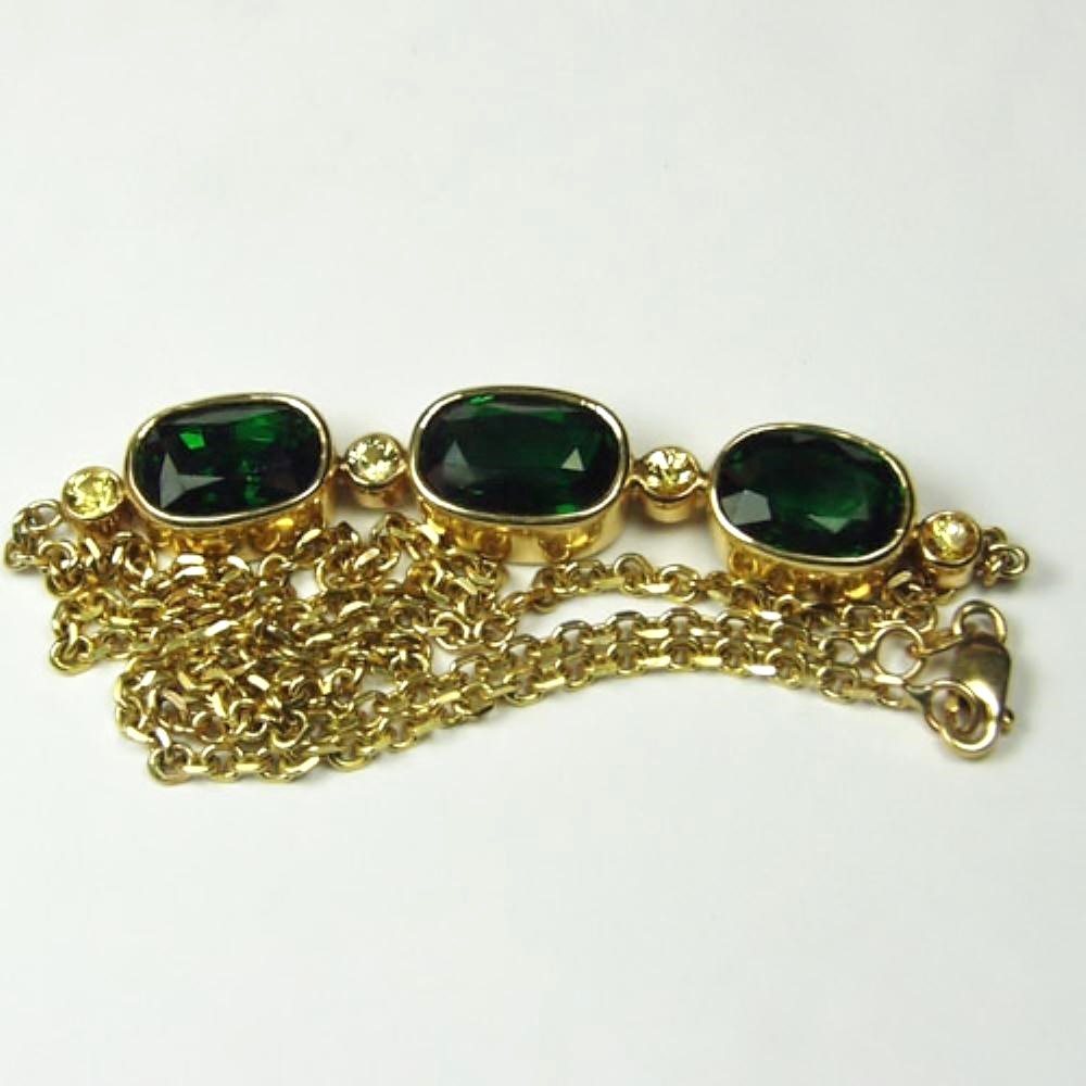Big Tsavorite Garnets 18 kt Gold Necklace 12+ carats! GL Litnon.com