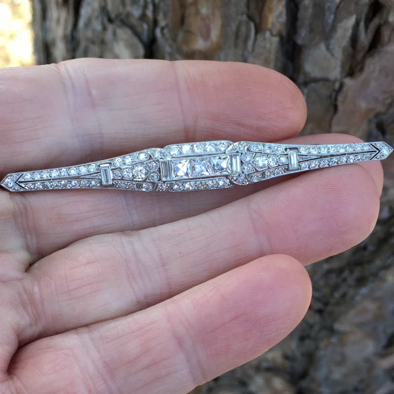  Art Deco Platinum & 18 kt Diamond Brooch French Cut Center Diamonds GLI Litnon.com