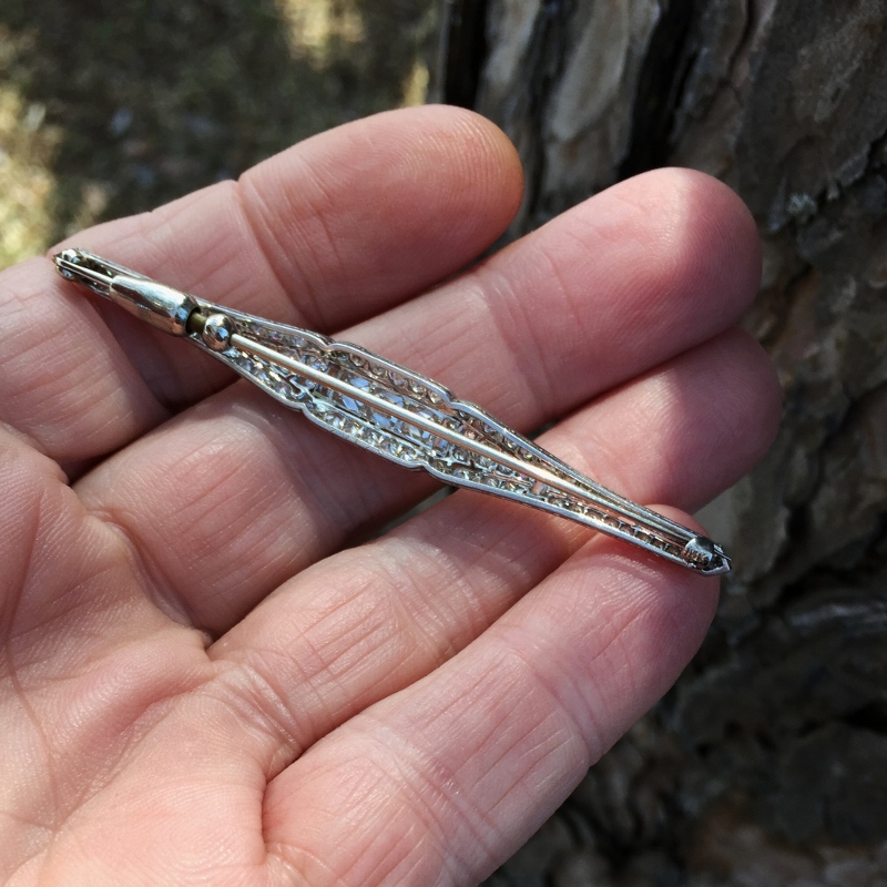  Art Deco Platinum & 18 kt Diamond Brooch French Cut Center Diamonds GLI Litnon.com