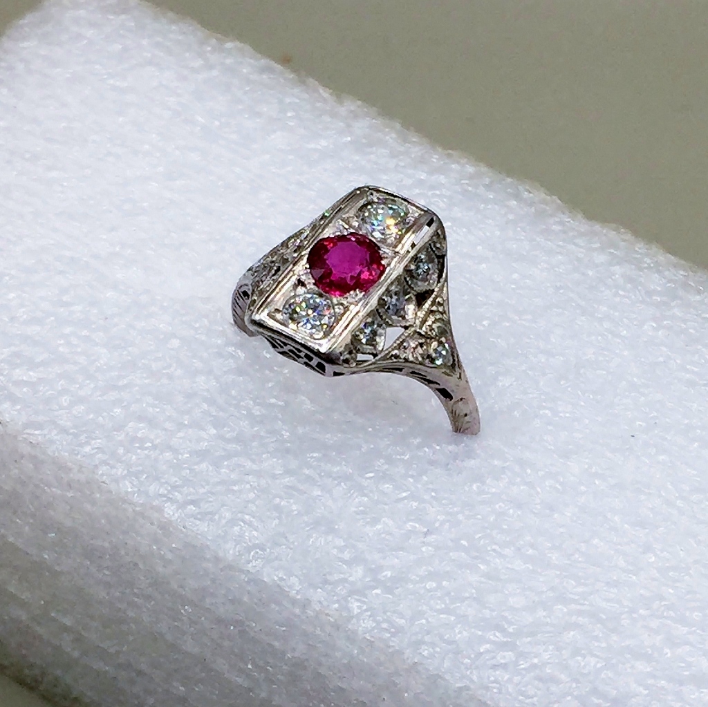 Antique Filigree 18 Karat White Gold Burmese Ruby Diamond Ring  Litnon.com
