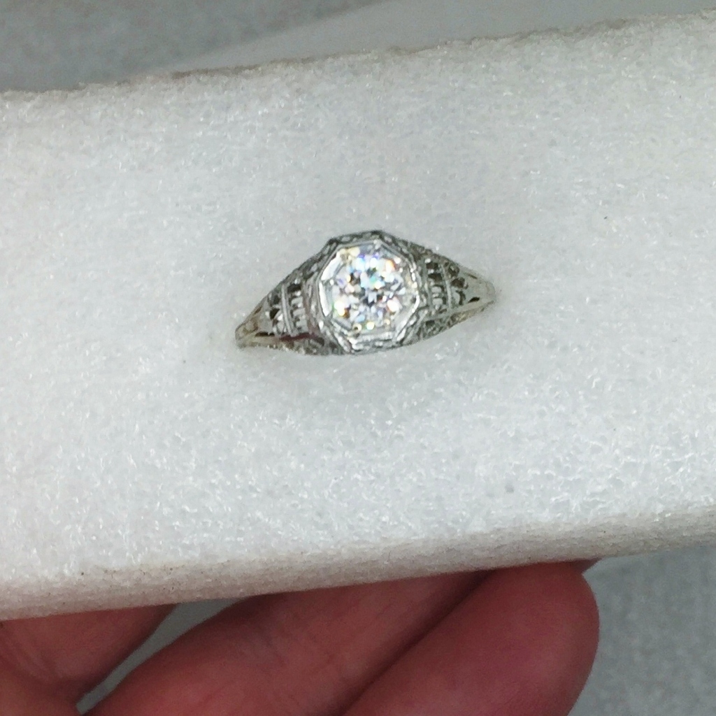 Antique Quality 18 Karat Filigree White Gold Euro Cut Diamond Ring  Litnon.com