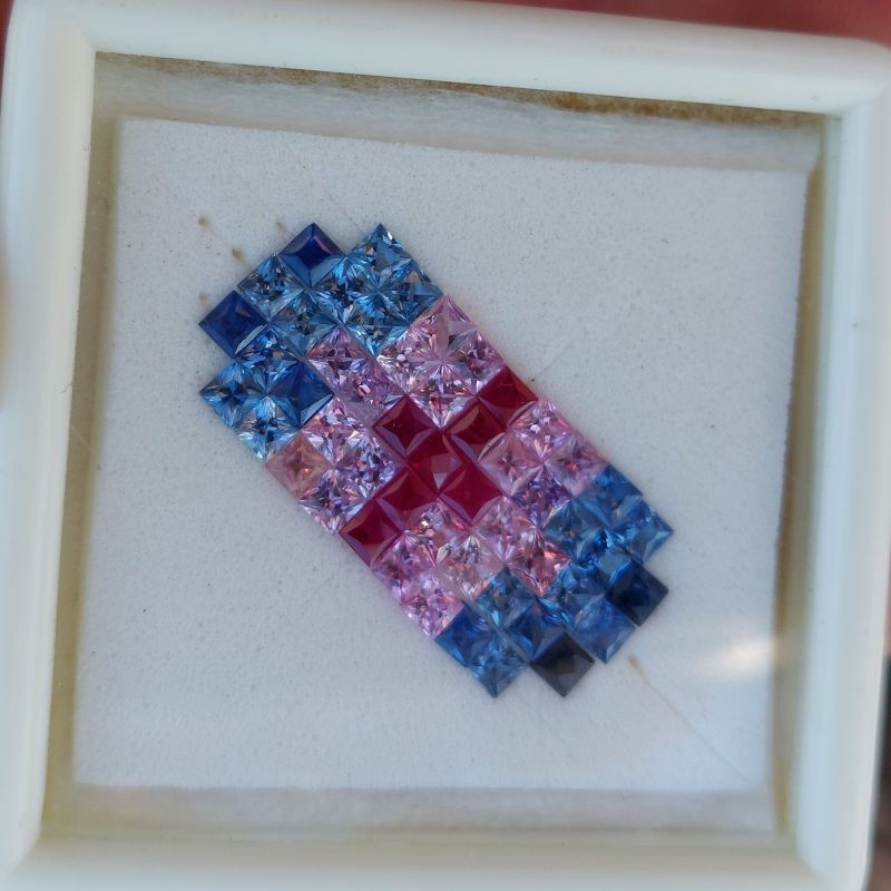 Multi-Color Princess-Cut Sapphire & Ruby Suite 2.1mm 3.51 Carats Litnon.com