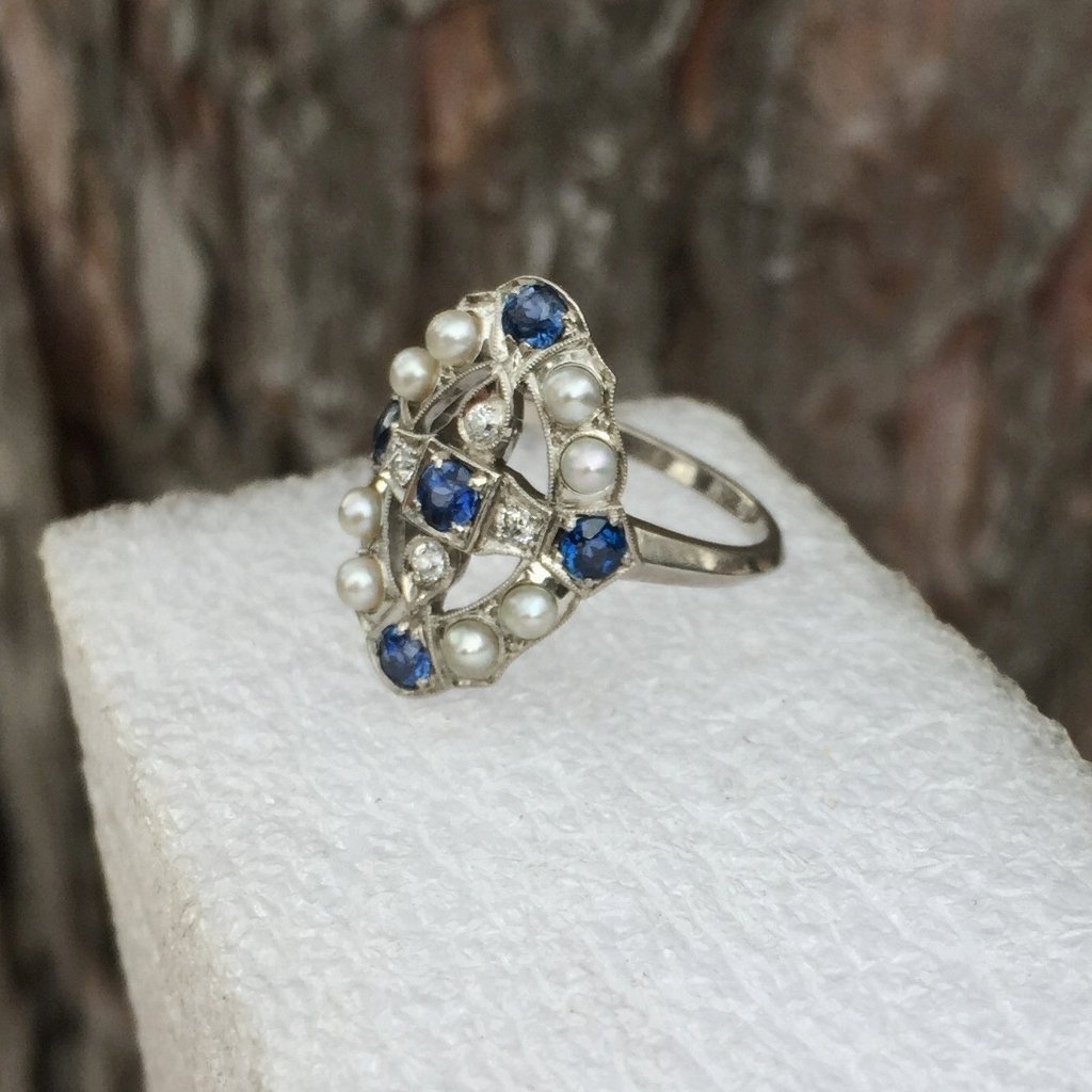 Antique Montana Yogo Sapphire And Pearl Palladium Ring Litnon.com