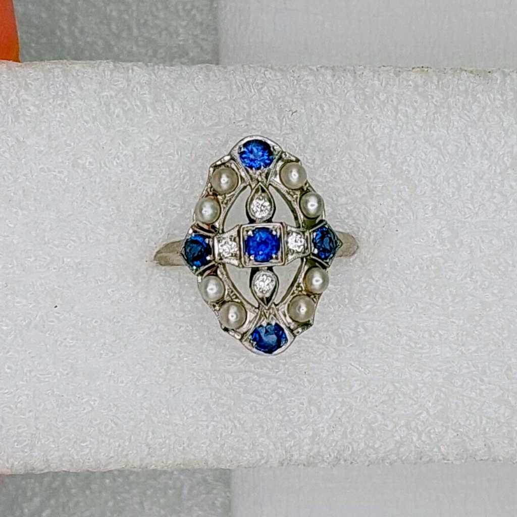 Antique Montana Yogo Sapphire And Pearl Palladium Ring Litnon.com