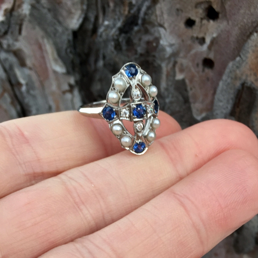 Antique Montana Yogo Sapphire And Pearl Palladium Ring Litnon.com