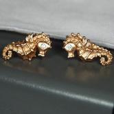 Estate 14kt Sea Horse Diamond Eyes Earrings 