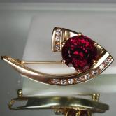 Estate Custom Rhodolite Garnet Diamond 14 kt Brooch - Pendant 