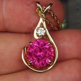 Superb Color and Brilliance Brazil Pink Tourmaline Diamond pendant 14 kt 