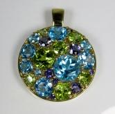 Custom Topaz Peridot Iolite 14 kt Pendant 
