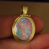 Quality Estate Australian Broadflash Semi-Black Opal 18kt Pendant 